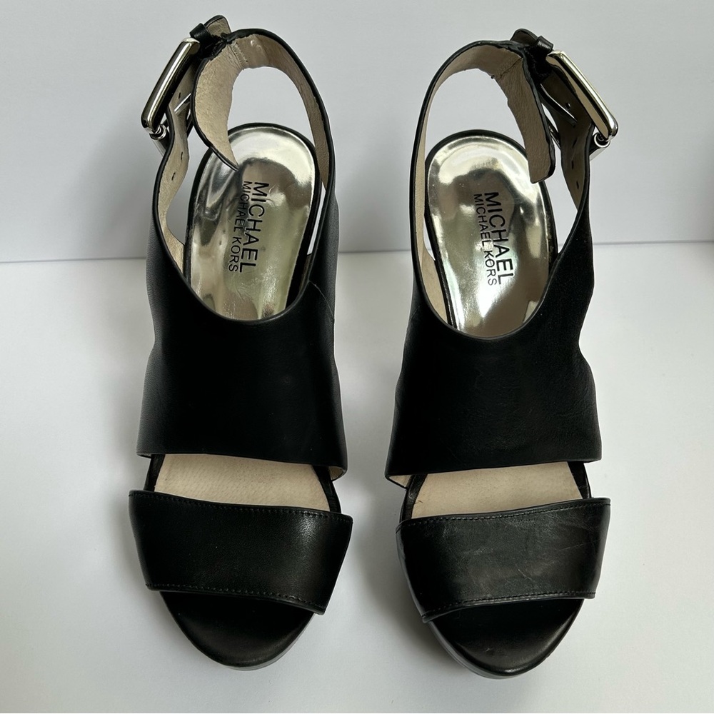 New in box Michael Kors Carla Black Open-Toe Heel platform sandals 7.5M - Picture 6 of 12